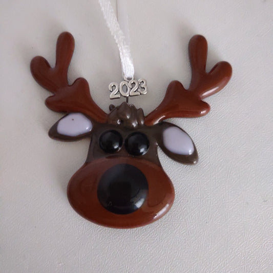 Reindeer Christmas Tree Ornament, Christmas Tree Ornament, Gift for Teacher, Fused Glass Tree Ornament