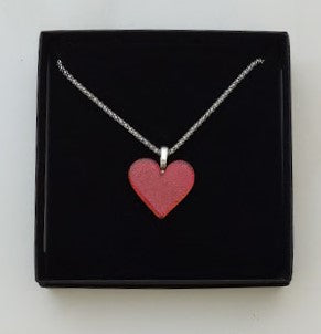 Red Dichroic Heart Shaped Pendant with Mesh Chain