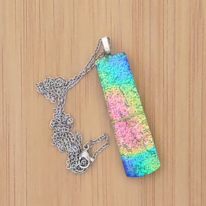 Fused Glass Multi-Color  Dichroic Pendant with Yellow String Glass