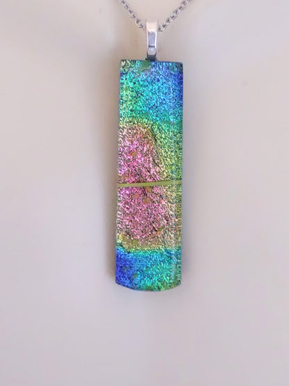 Fused Glass Multi-Color  Dichroic Pendant with Yellow String Glass