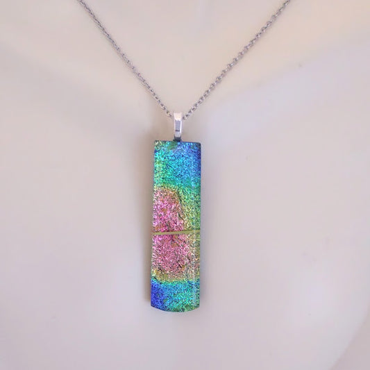 Fused Glass Multi-Color  Dichroic Pendant with Yellow String Glass