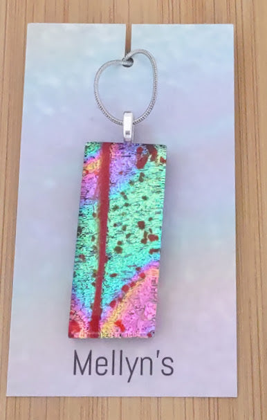 Orange-Yellow Fused Glass Dichroic Pendant with Red Glass