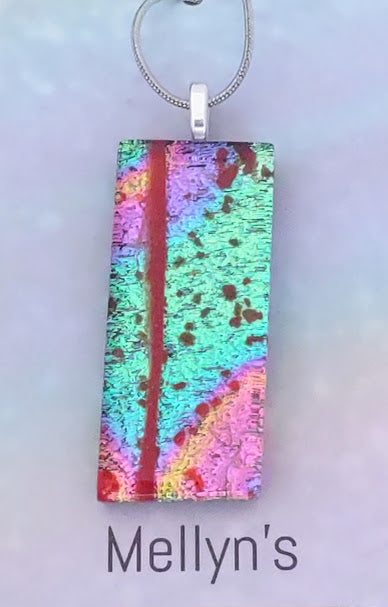 Orange-Yellow Fused Glass Dichroic Pendant with Red Glass