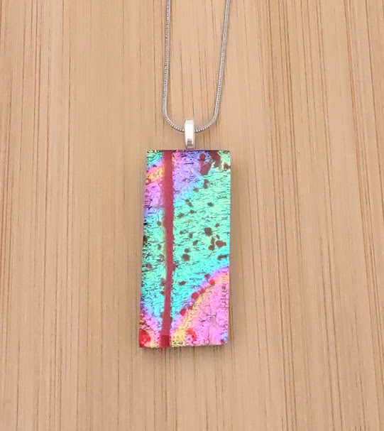 Orange-Yellow Fused Glass Dichroic Pendant with Red Glass