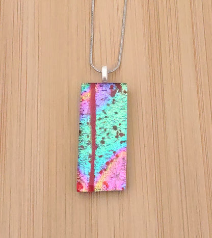 Orange-Yellow Fused Glass Dichroic Pendant with Red Glass