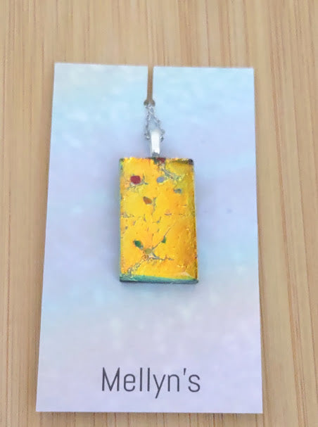 Orange-Yellow Fused Glass Dichroic Pendant with Red Accent