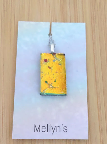 Orange-Yellow Fused Glass Dichroic Pendant with Red Accent