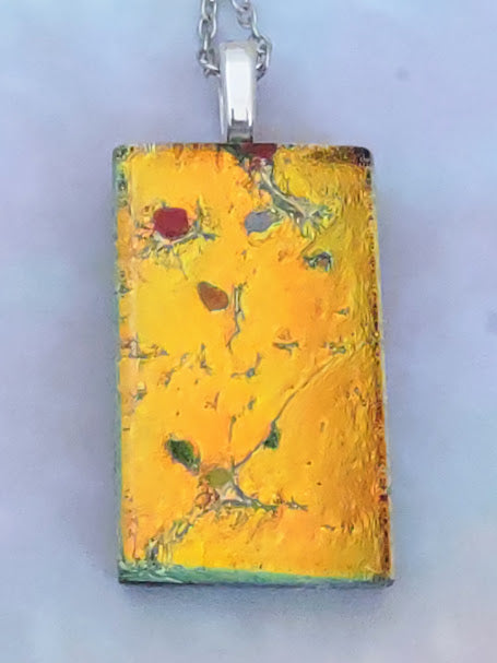 Orange-Yellow Fused Glass Dichroic Pendant with Red Accent