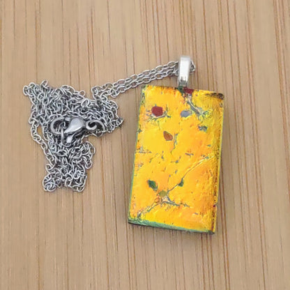 Orange-Yellow Fused Glass Dichroic Pendant with Red Accent