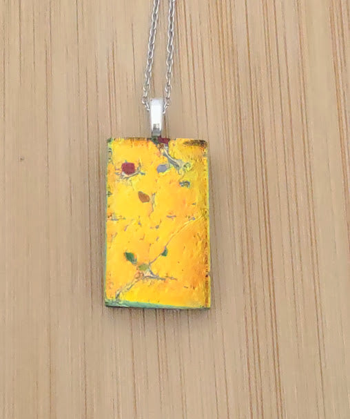 Orange-Yellow Fused Glass Dichroic Pendant with Red Accent