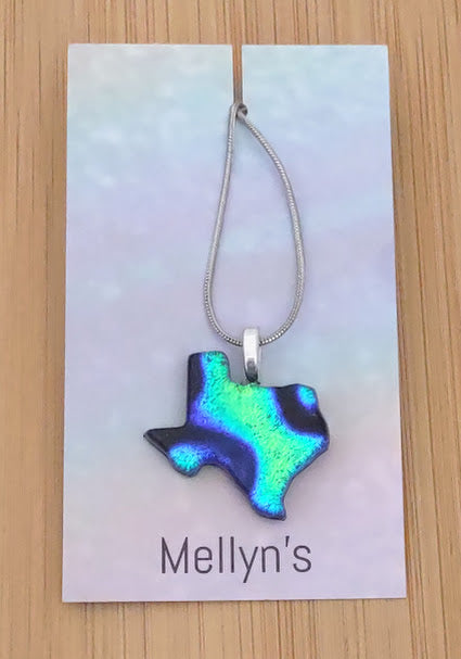 Blue, and Green Dichroic Texas Shaped Pendant with Chain