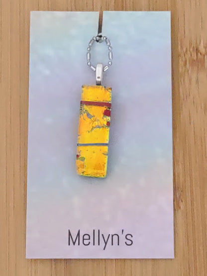 Orange-Yellow Fused Glass Dichroic Pendant with Red and Blue Accent