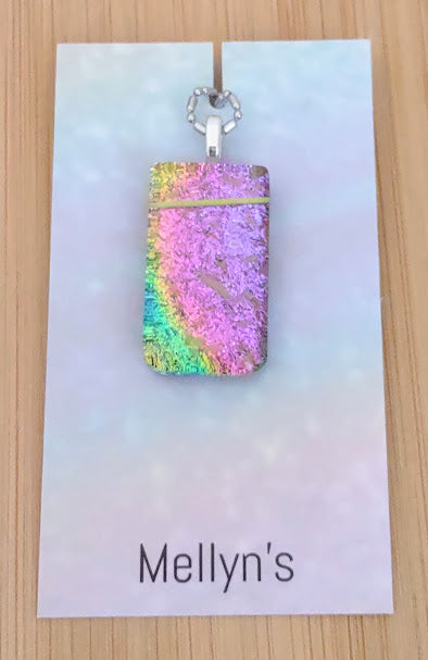 Fused Glass Multi-Color Dichroic Pendant with Yellow Accents