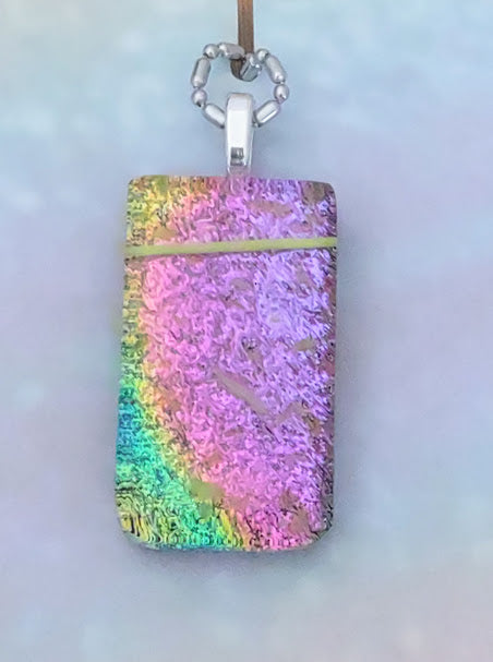 Fused Glass Multi-Color Dichroic Pendant with Yellow Accents