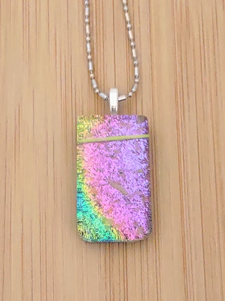 Fused Glass Multi-Color Dichroic Pendant with Yellow Accents