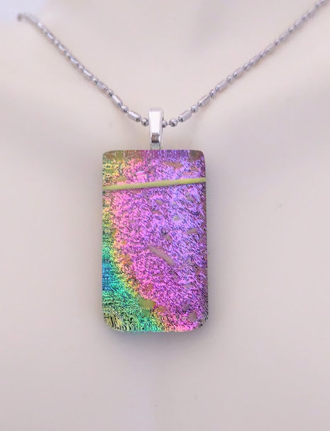 Fused Glass Multi-Color Dichroic Pendant with Yellow Accents