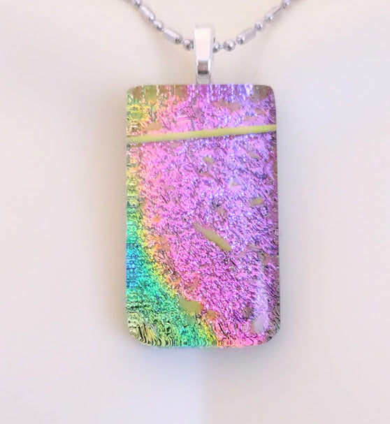 Fused Glass Multi-Color Dichroic Pendant with Yellow Accents