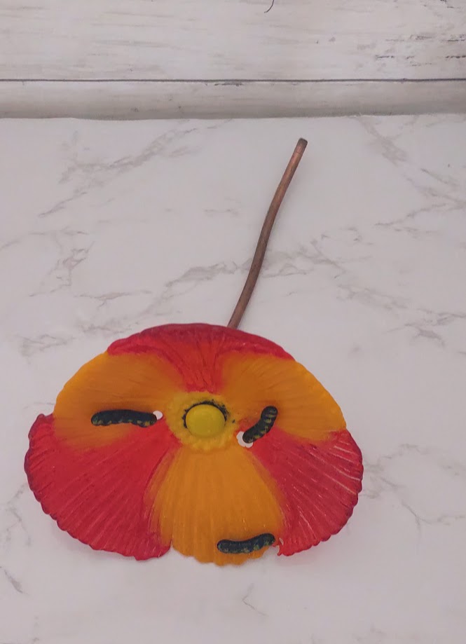 Fused Glass Poppy Flower with Worm Plant Stake