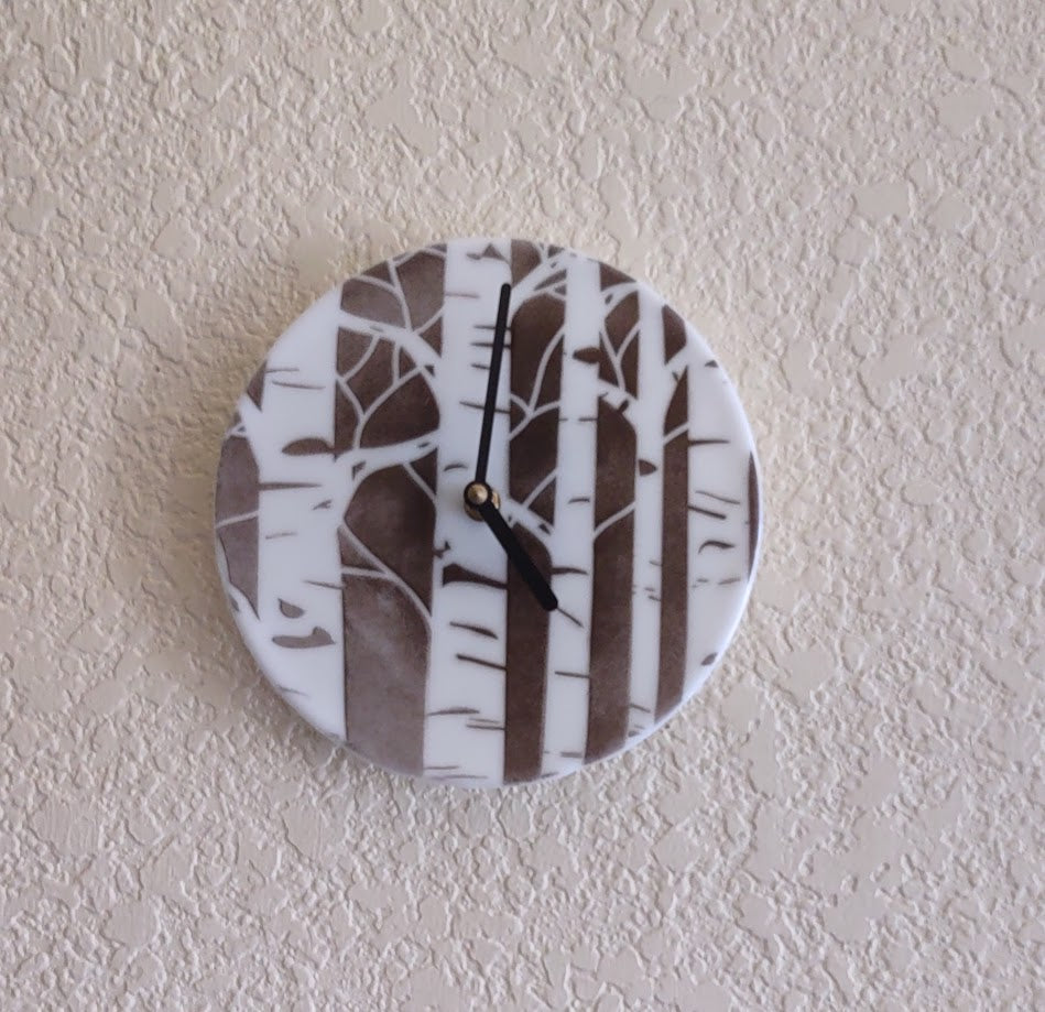 Fused Glass Aspen Birch Clock