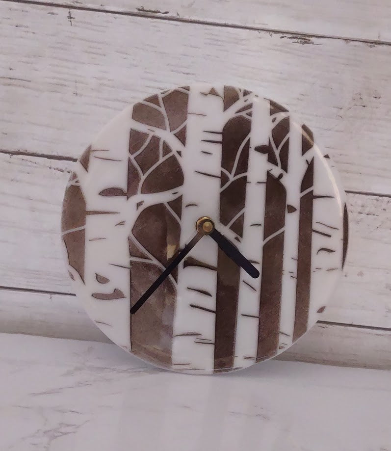Fused Glass Aspen Birch Clock