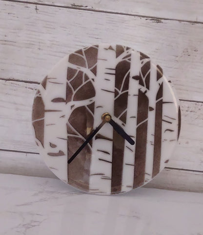 Fused Glass Aspen Birch Clock