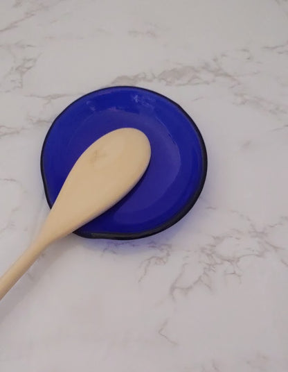 Dark Blue Round Fused Glass Spoon Rest