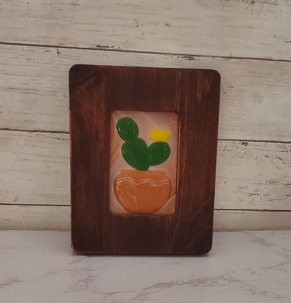 Fused Glass Framed Cactus Glass Art with Southwest Colors