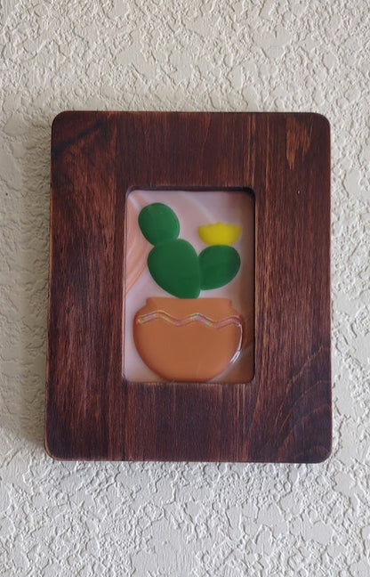 Fused Glass Framed Cactus Glass Art with Southwest Colors