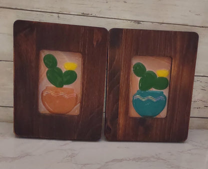 Fused Glass Framed Cactus Glass Art with Southwest Colors