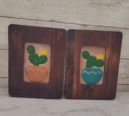 Fused Glass Framed Cactus Glass Art with Southwest Colors