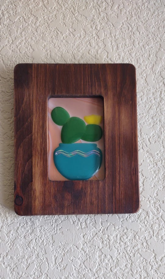 Fused Glass Framed Cactus Glass Art with Southwest Colors