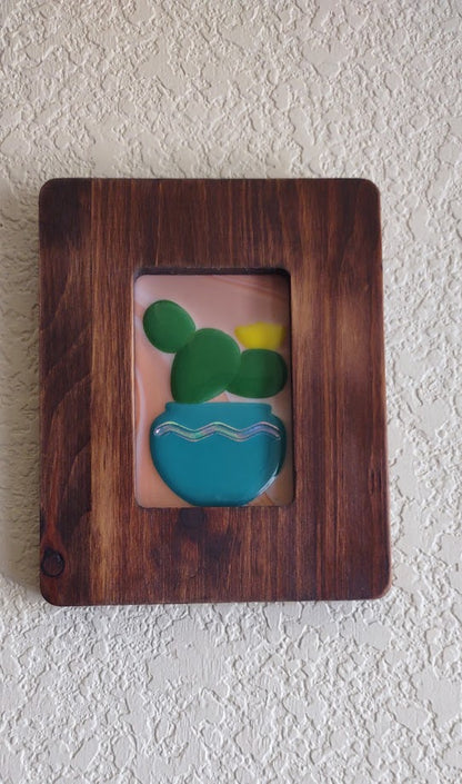 Fused Glass Framed Cactus Glass Art with Southwest Colors