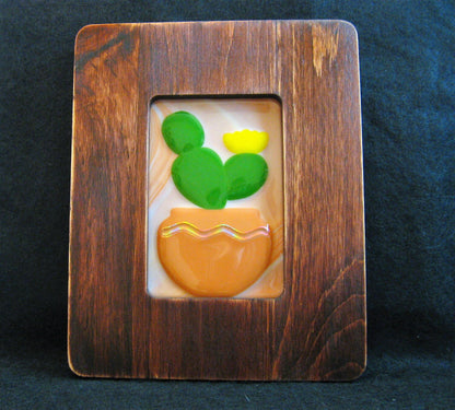 Fused Glass Framed Cactus Glass Art with Southwest Colors