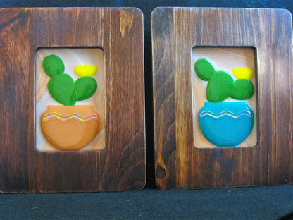 Fused Glass Framed Cactus Glass Art with Southwest Colors