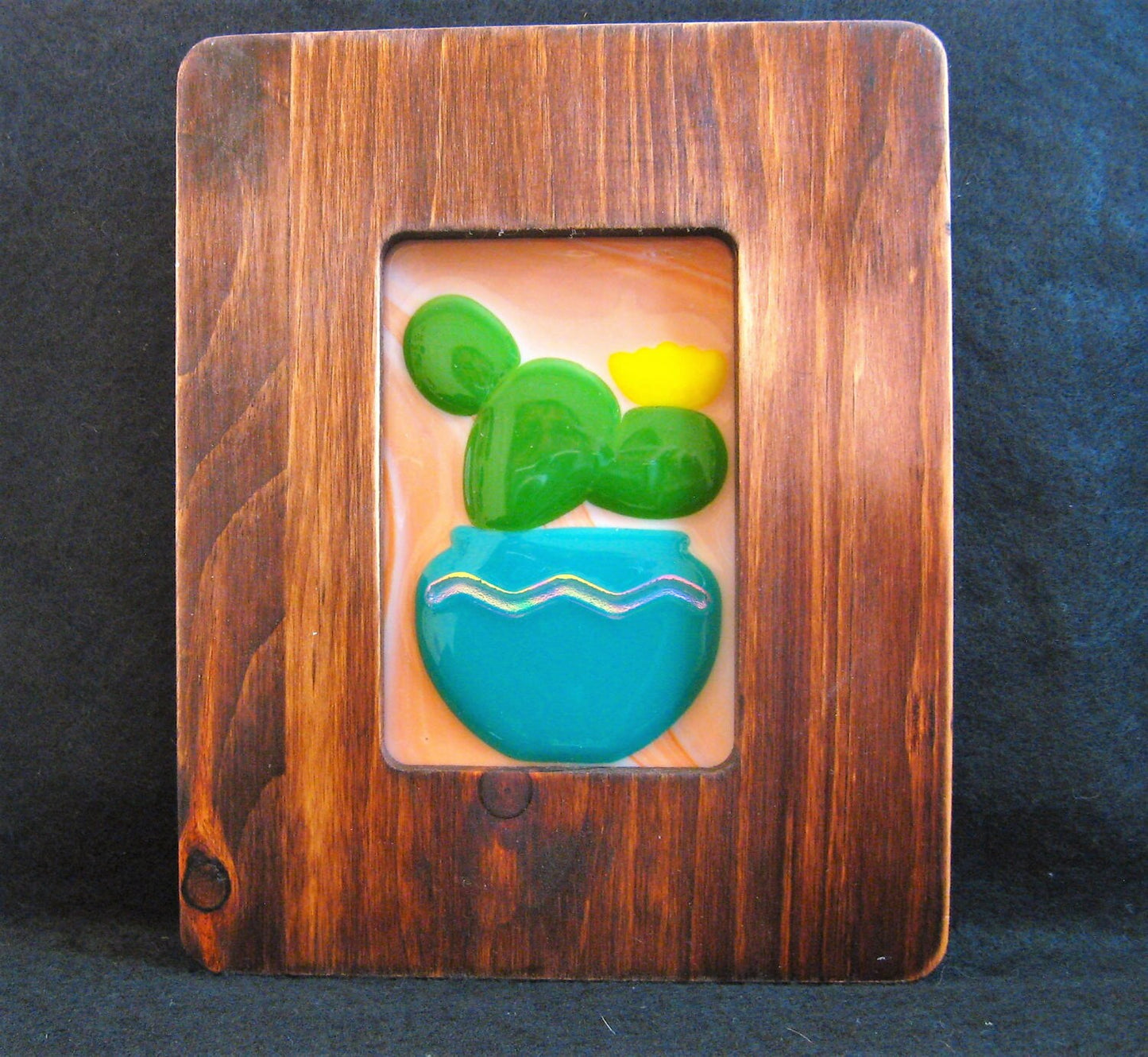 Fused Glass Framed Cactus Glass Art with Southwest Colors