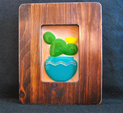 Fused Glass Framed Cactus Glass Art with Southwest Colors
