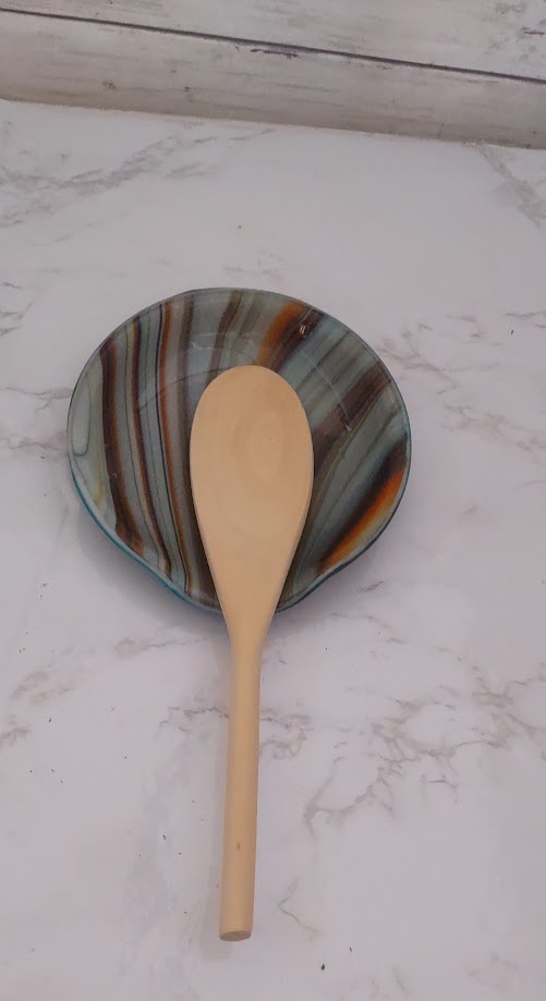 Round Fused Glass Spoon Rest in Southwest Colors