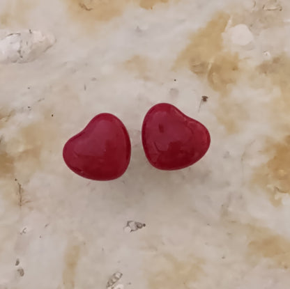Valentine Red Fused Glass Heart Earring Posts