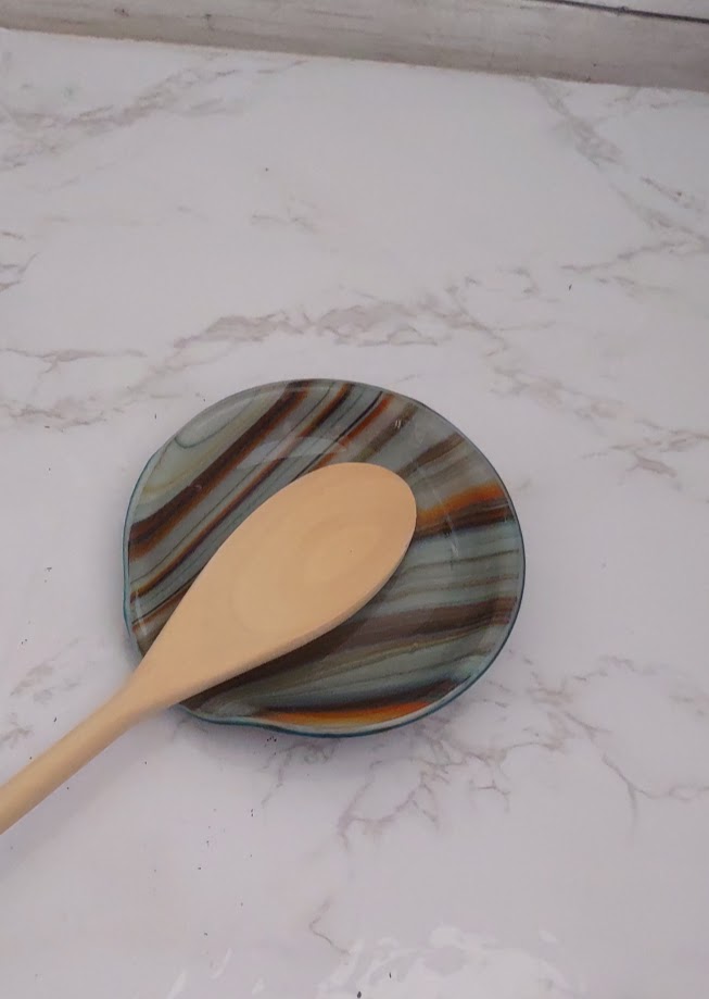 Round Fused Glass Spoon Rest in Southwest Colors