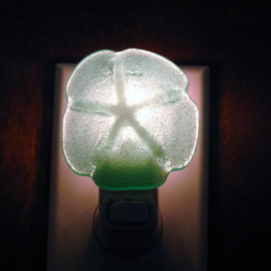 Fused Glass Sand-Dollar Nightlight, Sea Shell Nightlight, Sea Nightlight, Seafoam Green, Ming Green