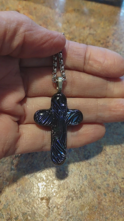 Dichroic Glass Cross Pendant with Chain