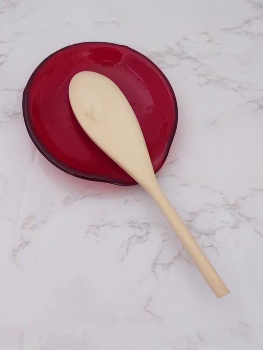 Red Round Fused Glass Spoon Rest