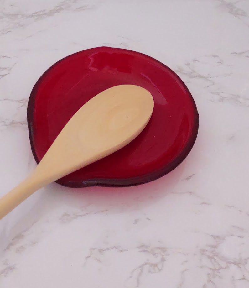 Red Round Fused Glass Spoon Rest