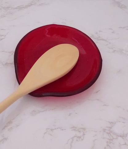 Red Round Fused Glass Spoon Rest
