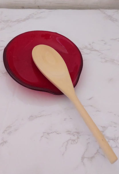 Red Round Fused Glass Spoon Rest