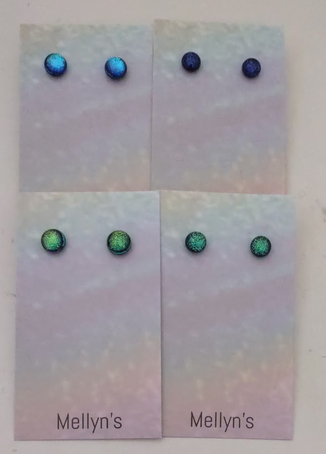 Starter Pack 1 (12pairs) Blue  and Green Dichroic Fused Glass Post Earrings Wholesale