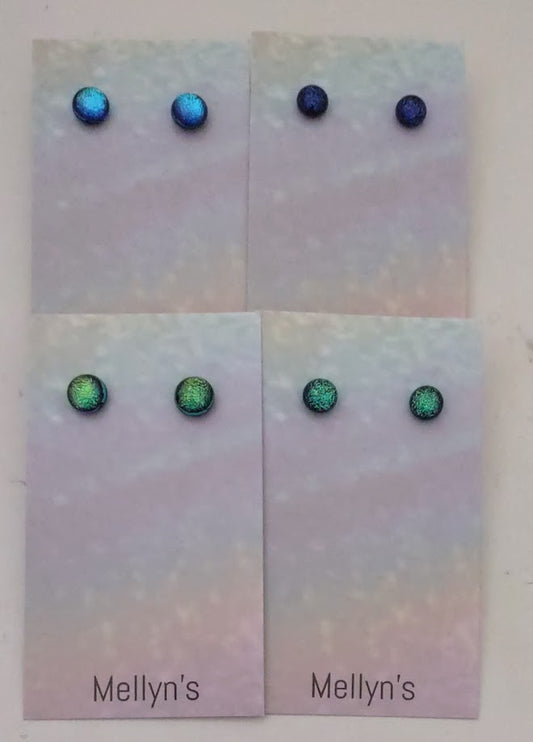 Starter Pack 1 (12pairs) Blue  and Green Dichroic Fused Glass Post Earrings Wholesale