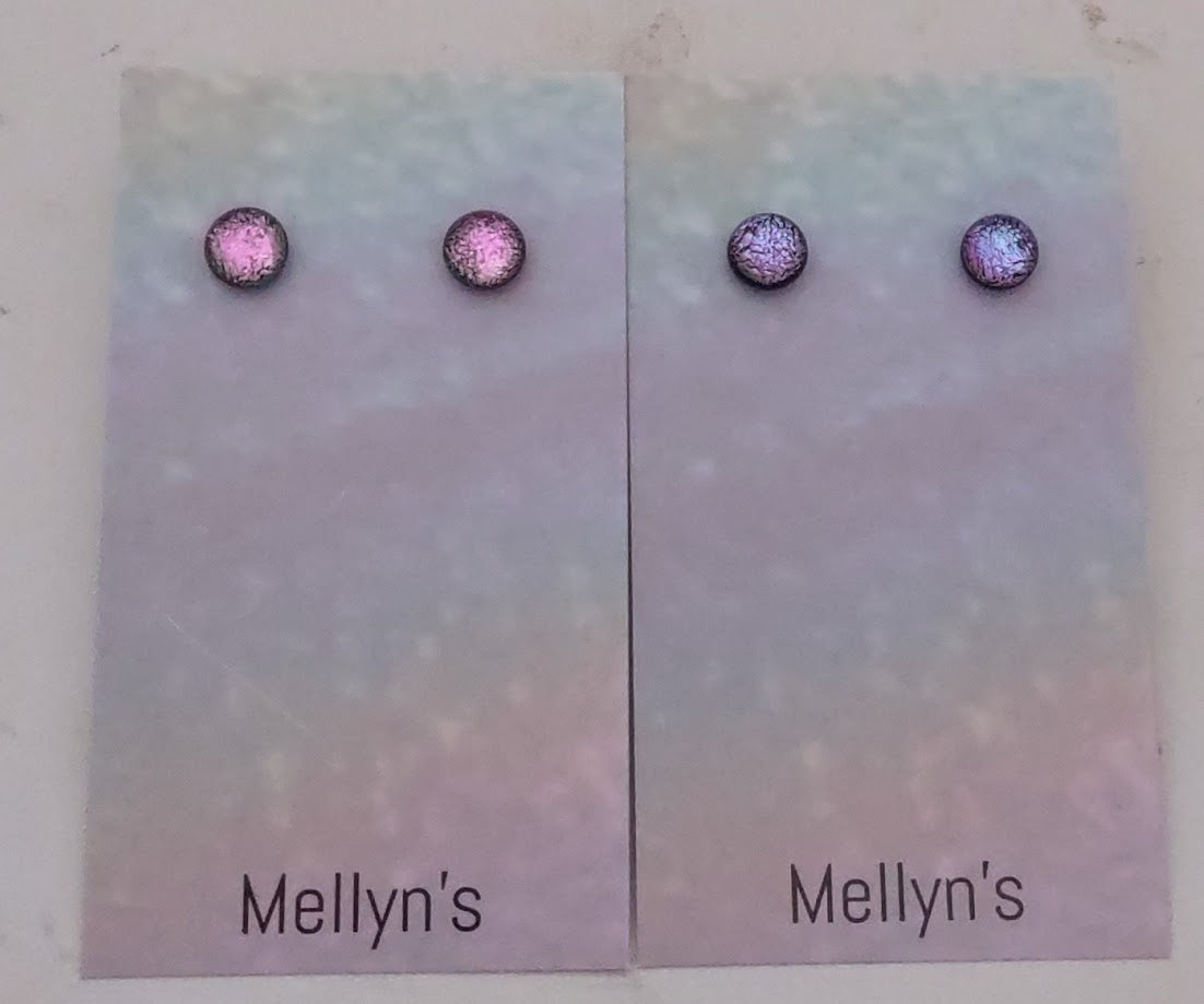 Starter Pack 2 (12pairs)  Pink, Silver and Purple Dichroic Fused Glass Post Earrings Wholesale
