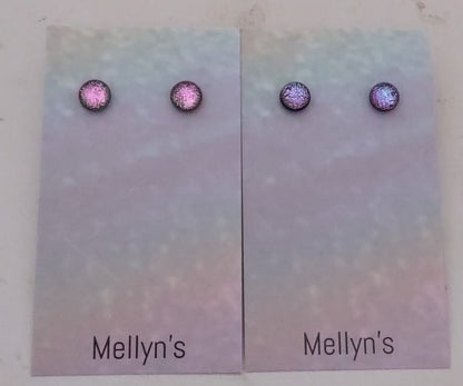 Starter Pack 2 (12pairs)  Pink, Silver and Purple Dichroic Fused Glass Post Earrings Wholesale