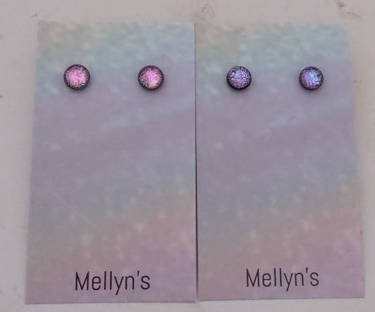 Starter Pack 2 (12pairs)  Pink, Silver and Purple Dichroic Fused Glass Post Earrings Wholesale
